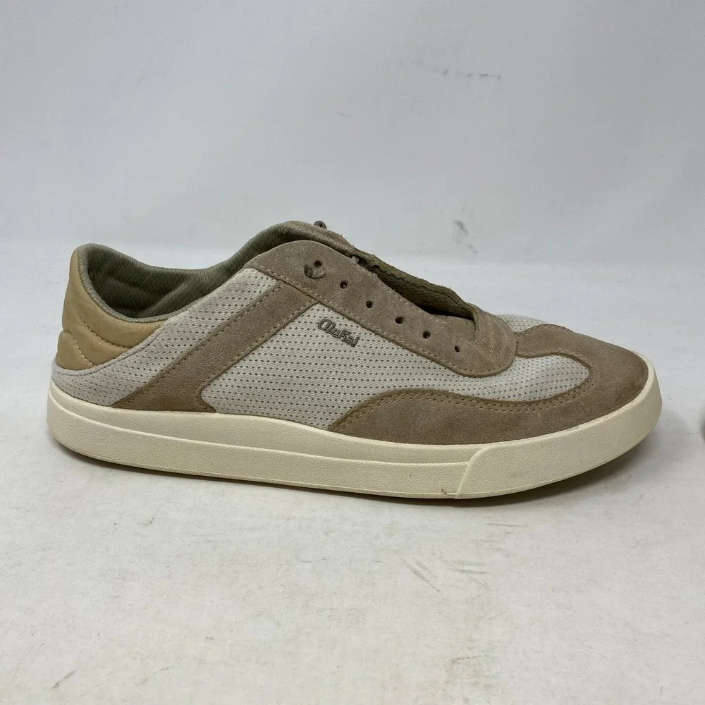 OluKai Kilea Women 10 Tan Beige Leather Textile Lace‎ Up Sneakers 20494-3420